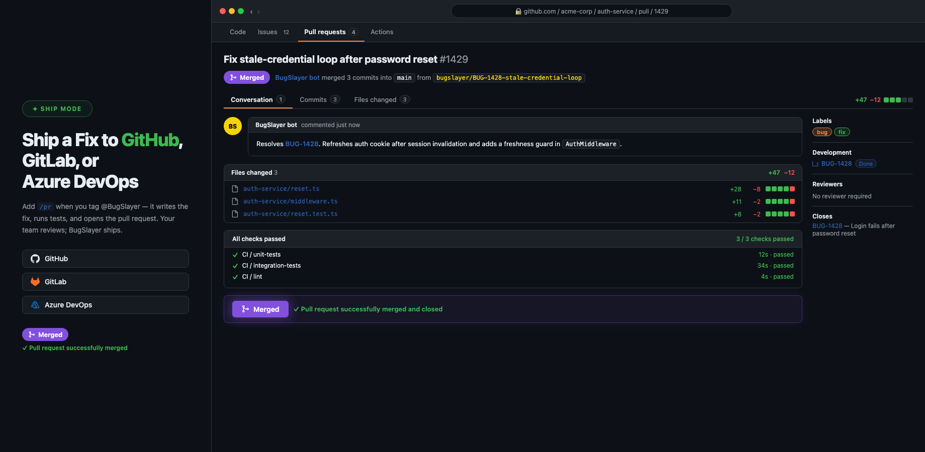 BugSlayer Ship mode — auto-created GitHub pull request